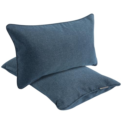 Outdoor Lumbar Pillows Water Resistant 12x20 inch,Decorative Throw Pillow Set of 2 with Insert,Hidden Zipper Headrests for Patio Furniture Sofa Couch Chair(Denim Blue) - color: Denim Blue, size: 20" x 12" (Pack of 2)