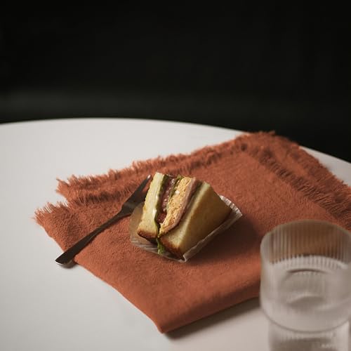 Handmade Cloth Napkins 100% Cotton Napkins with Fringe，Delicate Handmade Cloth Napkins for Dinners, Parties, Weddings and More，18 x 18 Inch Set of 4 - Terracotta - color: Terracotta