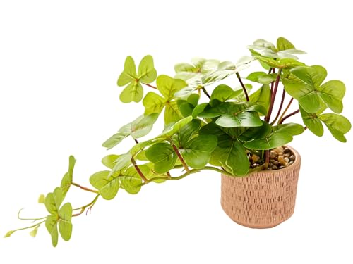 Hanging Clover Leaf Faux Plant 9'' Cascading Artificial Greenery in Rustic Diamond Textured Pot Lifelike Indoor Fake Plant for Farmhouse Kitchen, Entryway, or Bookshelf - color: Plantb