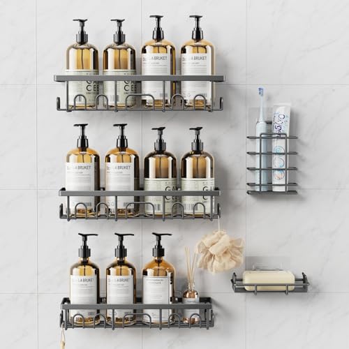 Shower Caddy, 5 Pack Shower Shelves for Inside Bathroom, Rustproof Adhesive Bathroom Organizer with Soap Holder, No Drilling Washroom Organizers and Storage for Bathtub Room/Kitchen/Home, Grey - color: Grey, size: 5-pack