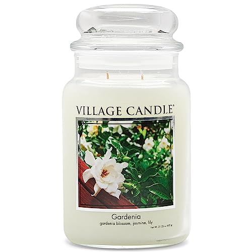 Village Candle Gardenia Large Glass Apothecary Jar Scented Candle 21.25 oz., Gift for Mom and Dad, White - color: Gardenia