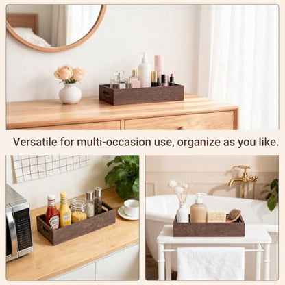 Mkono Bathroom Basket, Wood Toilet Paper Storage, Rustic Home Decor, Brown | Back of Toilet Basket, Farmhouse Organizer, Built-in Handles, Bathroom Living Room Bedroom Office Vanity Kitchen Shelf