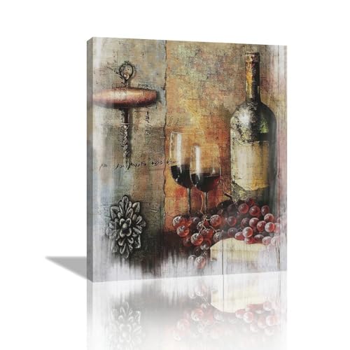 Wine Wall Art Red Cups Kitchen Pictures for Fruit Goblet Painting Prints Vintage Burgundy Framed Artwork Home Decor Dining Room Bar Pub Restaurant 20"x24" - color: vintage red wine, size: 20"L x 24"W