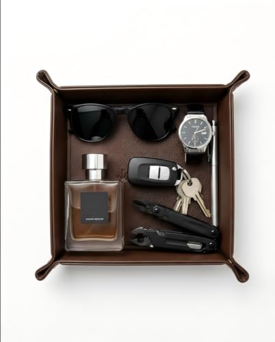 Faux Leather Key Tray, Entryway Organizer for Wallet, Brown | Structured entryway tray for keys, wallet, watch and pocket essentials on consoles, dressers and nightstands. - color: brown