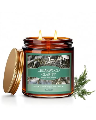 Cedarwood Scented Soy Candle 13oz, Clean Burning Jar Candle with Cotton Wick, Up to 76 Hour Burn, Woodsy Aromatherapy Candle for Relaxation & Focus, Housewarming Gift