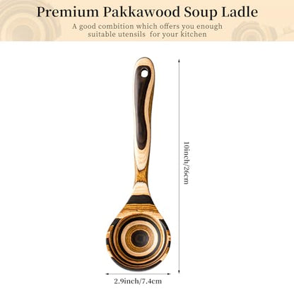 Gudamaye Pakkawood Deep Soup Ladles, 10.6 inch Big Wooden Ladle for Cooking, Wooden Kitchen Utensils Set - style: 1 PC Pakkawood Ladle