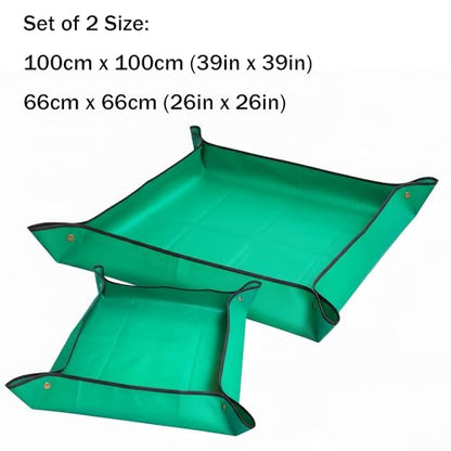 2 Pack Plant Repotting Mat - Waterproof Potting Mat for Indoor Plants - Foldable Gardening Tray for Transplanting & Succulents - Portable Work Cloth (39.3" & 26") - Green