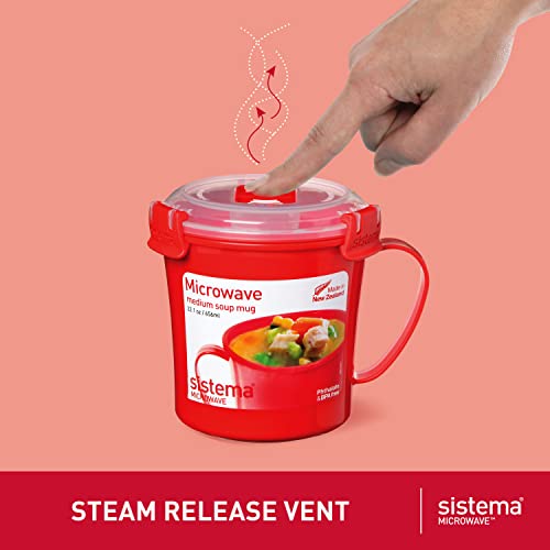 Sistema Microwave Soup Mugs | 656 ml | Microwave Food Containers with Steam Release Vents | BPA-Free | Red | 3 Count - size: 3-Pack Soup Mugs