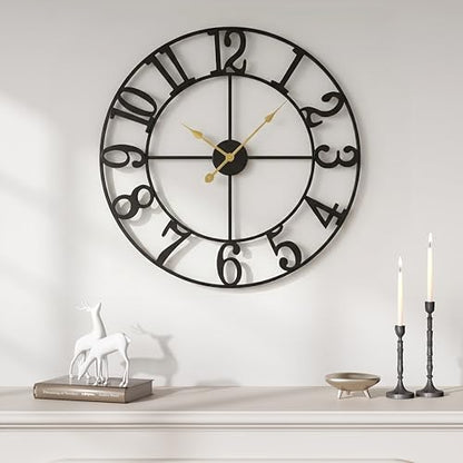 20 Inch Black Wall Clock, Battery Operated Round Clock, Arabic Numerals - color: Black Arabic Number, size: 20 Inch