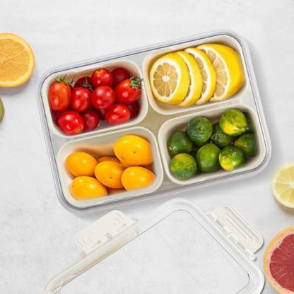 Divided Serving Tray with Lid and Handle, Snackle Box Container mit 4 Compartments Clear Serving Platters and Trays,Snack Platters for Veggie Fruits Snacks Nuts, for Picnic Party Travel
