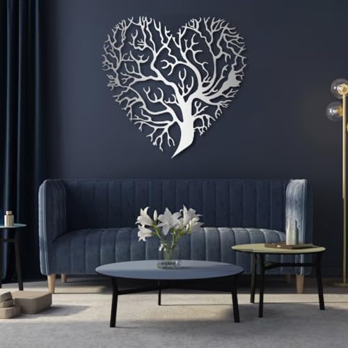 Yemwot Tree of Life Metal Wall Art-Metal Tree Heart Wall Decor, Heart Decor, Branch Decortion, Love Sign, Living Room Bedroom Art (35"x 35"| 90x90cm, Sliver) - color: Sliver, size: 35"L x 35"W