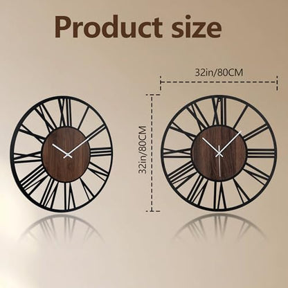 Large Lighted Wood Wall Clock Remote Control, Roman Numeral Modern Decorative Clock with Silent Movement, Battery Operated Clocks for Living Room Decor - size: 32inch-80cm
