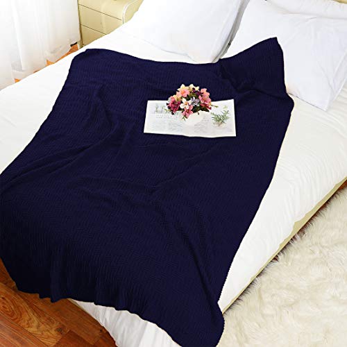 uxcell 100% Cotton Knit Throw Blanket, Cable Decors Navy Blue 47x70 - color: Navy Blue