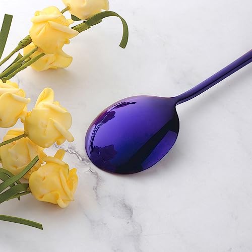 4-Piece Purple Soup Spoons Stainless Steel Bouillion Spoons, 6.88 Inch Round Head, Heavy-Weight Stainless Steel Korean Spoon Set of 4, Rice Spoon Silverware Set - size: 4 pcs Purple