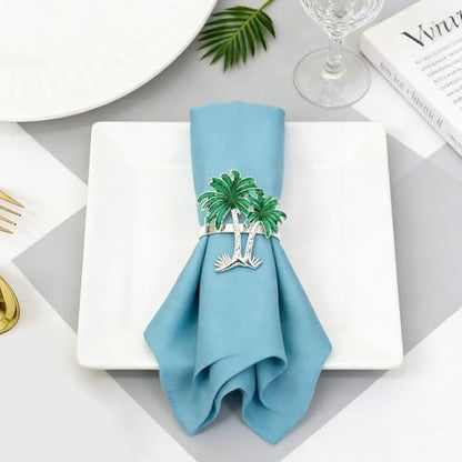 Palm Tree Napkin Rings Set of 6 Tropical Coastal Napkin Holder Ring for Spring Party Summer Wedding Decor,Green Coconut Tree Dining Table Setting for Hawaii Holiday Gatherings & Beach House - style: Palm Tree