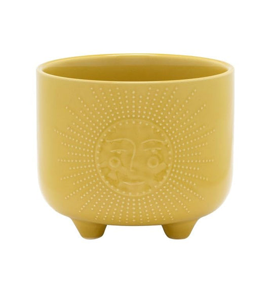 Napco Imports Indoor Outdoor Footed Plant Succulent Herb Flower Pot 5.75 Inch Ceramic Yellow Sun Face Cache - size: 5.75-Inch