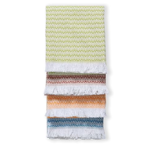 TWINY threads Pack of 4 100% Cotton Kitchen Towels, 16"x26" (Multicolor) | Chevron Weave Dish Cloths & Rags, Soft, Absorbent, Quick Dry, Washable, Reusable Tea Towel for Baking, Cleaning & Drying Use - color: Chevron Turquoise, Rust, Yellow, Green, size: