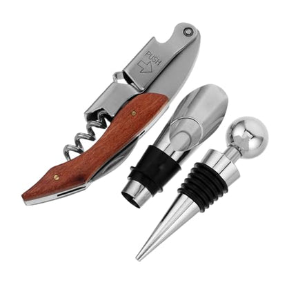 1set Creative Wine Opener Kit Stainless Steel Accessories Set Corkscrew Pourer and Stopper for Wine and Special Occasions