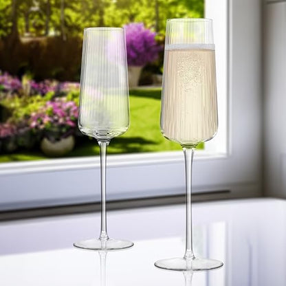 ARTLAND Soho Optic 8.5 oz Champagne Flute & 14 oz Goblet (8-Piece Set) - Stemmed Glasses for Weddings, Parties - Versatile for Cocktails, Prosecco, Wine Excellent Gift Idea, Dishwasher Safe (Clear) - color: Clear, style: Goblet & Champagne Flute (8-Piece)