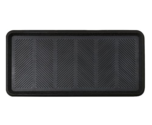 Croft&Cane Rubber Boot Tray - Black 16x32 inch Large Waterproof Shoe Tray | Heavy Duty Big Foot Indoor Outdoor Boot Mat with Raised Edges - Slip Resistant Entryway Garage Pet Feeding Multi-Purpose Mat - size: 1'4" x 2'8" (Rectangular)