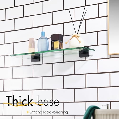 KOKOSIRI Bathroom Shelves Wall Mount Tempered Glass Floating Shelf 20-Inch Kitchen Hanging Rack Shower Storage, 2 Pack Black Stainless Steel B1107BK-L20-P2 - color: Matte Black, size: 20-Inch(2 Pack)