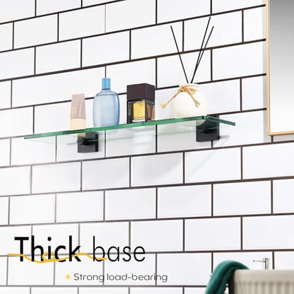 KOKOSIRI Bathroom Shelves Wall Mount Tempered Glass Floating Shelf 20-Inch Kitchen Hanging Rack Shower Storage, 2 Pack Black Stainless Steel B1107BK-L20-P2 - color: Matte Black, size: 20-Inch(2 Pack)