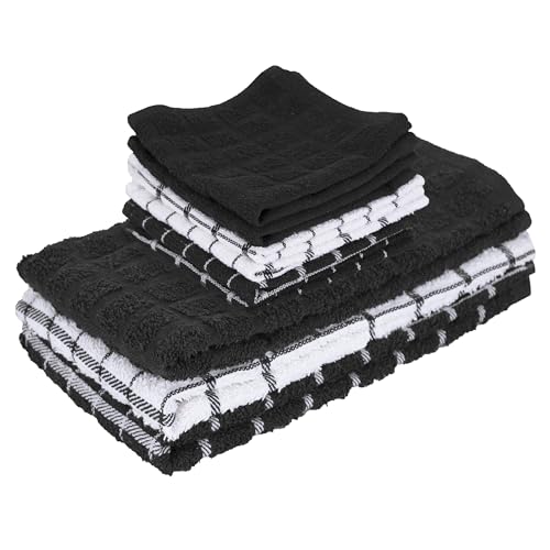 Ritz Premium 3-Pack Kitchen Towel & 6-Pack Dish Cloth Set - Highly Absorbent, Super Soft, Long-Lasting, 100% Cotton Terry Drying Cleaning Cloths, Black - color: Black, size: 9-Pack Bundle