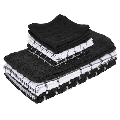 Ritz Premium 3-Pack Kitchen Towel & 6-Pack Dish Cloth Set - Highly Absorbent, Super Soft, Long-Lasting, 100% Cotton Terry Drying Cleaning Cloths, Black - color: Black, size: 9-Pack Bundle
