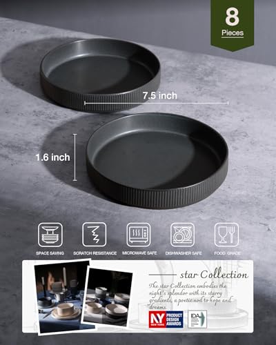 famiware Star 7.5" Pasta Bowls Set of 8, Plate Bowls, Matte Dark Charcoal | Double Reactive Glaze, Microwave & Dishwasher Safe, Lead-free and Cadmium-free, Stoneware Scratch Resistant, Kitchen Bowls - color: Dark Charcoal - Full Glaze Matte, size: 8 pcs