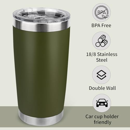 20oz Stainless Steel Tumbler Bulk with Lid, Travel Mug - Double Wall Vacuum Powder Coated Cup - Army Green, 6 Pack - color: Army Green, size: 6 Pack