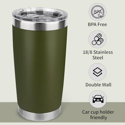 20oz Stainless Steel Tumbler Bulk with Lid, Travel Mug - Double Wall Vacuum Powder Coated Cup - Army Green, 6 Pack - color: Army Green, size: 6 Pack