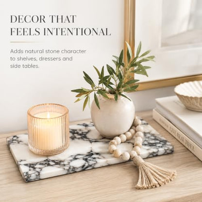 Calacatta Viola Marble Vanity Tray, 12 x 6 Inch | Natural marble for perfume, soap dispensers, jewelry, keys and candles; flat rimless 11.8 x 5.9 in tray, one piece included. - color: Slap 30x15cm