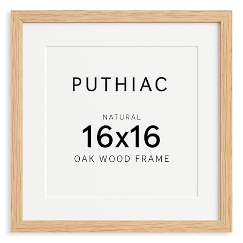 16x16 Solid Oak Wood Picture Frame, Natural Oak, 1 Pack | Minimalist oak frame; fits 12x12 with mat or 16x16 without; wall display for family photos, art prints, or gallery walls - color: Beige-1P, size: 16x16
