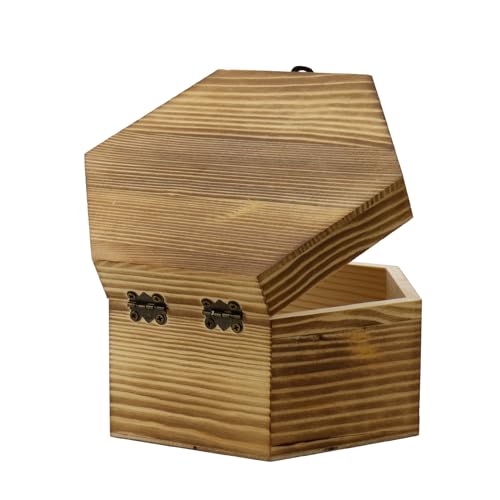 KUMGROT Hexagon Handmade Wooden Box with Hinged Lid & Swivel Cover | Vintage Keepsake Wood Storage Box for Discreet Jewelry Photos 6.7" x 5.8" x 3.2" - style: Large Hexagonal