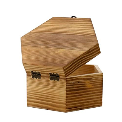 KUMGROT Hexagon Handmade Wooden Box with Hinged Lid & Swivel Cover | Vintage Keepsake Wood Storage Box for Discreet Jewelry Photos 6.7" x 5.8" x 3.2" - style: Large Hexagonal