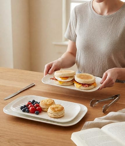 Ceramic Serving Platter, 10"/12"/14" Large Rectangular Serving Tray, White | Set of 3 Ceramic Trays, Microwave Dishwasher Safe, Serving Dishes for Entertaining, Everyday Meals, Holiday