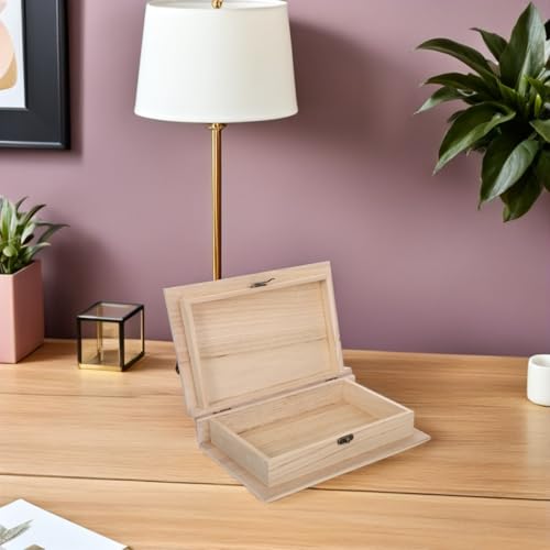 Alipis Wooden Box with Hinged Lid: Unfinished Wood Box Book Shaped Keepsake Organizer - Decorative Wooden Storage Case for Jewelry, Cards and Crafts (28x17.8x7cm)