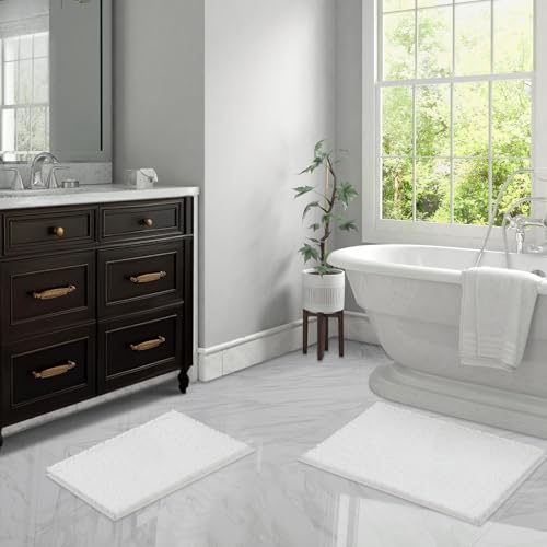 LINLA Bathroom Rugs Sets 2 Piece, Absorbent Soft Chenille Bath Mat, White | Non-Slip ,Quick Dry, Washable, Carpet Mats for Floor, Tub and Shower,32" x 20"/24" x 17" - color: White