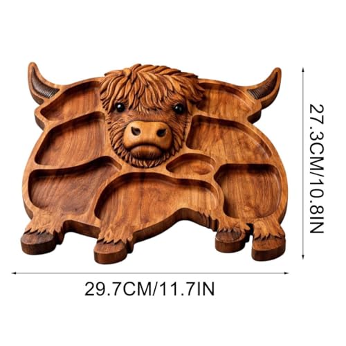 Highland Cow Wooden Charcuterie Board, Rustic Farmhouse Serving Board, Appetizer Board, for Snack Fruit Meat Cheese Home Party Banquet Family Gathering Dining Table Holiday Kitchen (A) - color: A