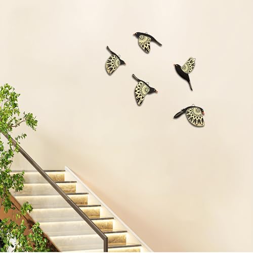 Vumyhuby 5-Piece Black Wooden Bird Wall Art, Rustic Folk Flying Bird Decor - color: Black