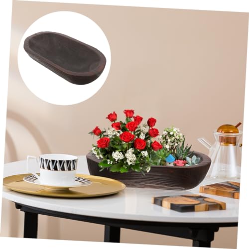 Healifty Rustic Wooden Decorative Bowl for Table Centerpiece Cozy Farmhouse Style