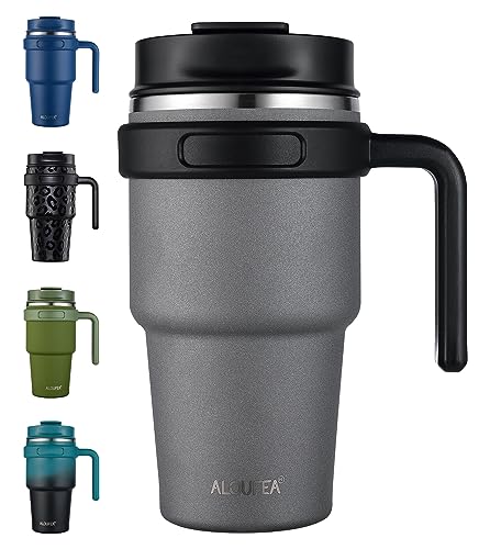 20 oz Insulated Travel Coffee Mug Tumbler with Handle and Straw | Leakproof Stainless Steel Coffee Cup with Lid, Double Wall Vacuum Ice Thermal Cup, Gray - color: Gray, size: 20 Ounces