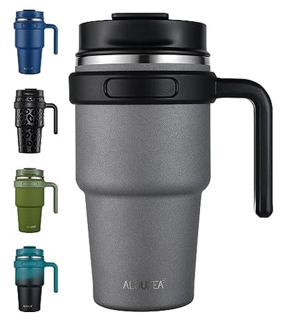 20 oz Insulated Travel Coffee Mug Tumbler with Handle and Straw | Leakproof Stainless Steel Coffee Cup with Lid, Double Wall Vacuum Ice Thermal Cup, Gray - color: Gray, size: 20 Ounces