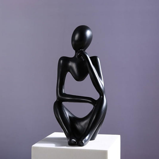 Abstract Human Figure Sculpture, Modern Resin Art Decor for Living Room, Office Desk, Bookshelf - Thinking Pose Statue (black2) - color: Black2