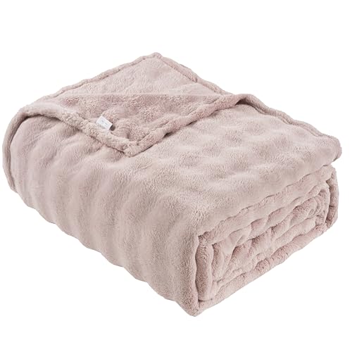 Faux Fur Bed Blankets King Size Pink, Soft Fluffy Bubble Blanket for Couch Sofa, Thick Warm Plush Fuzzy Rabbit Fur Large Blanket for All Season Use, 90"X 90" - color: Pink, size: king(90x104)
