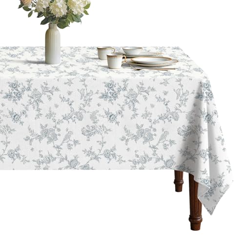 French Toile Vinyl Tablecloth with Flannel Backing for Rectangle Tables | Waterproof, Stain Resistant, Wrinkle Free Vinyl Tablecloth with Easy Wipeable Surface for Kitchen Dining and Party Use - color: French Toile, size: 84" x 60" (Rectangular)