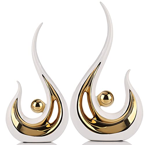 XMGZQ 2pcs White and Gold Modern Abstract Art Statue Table Decoration,Elegantes Ceramic Statue for Home Décor Accent,Mantel,Bookshelf,Centerpiece Table Decorations for Dining Room,adornos para sala - color: White and Gold