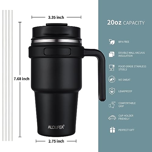 20 oz Insulated Travel Coffee Mug Tumbler with Handle and Straw | Leakproof Stainless Steel Coffee Cup with Lid, Double Wall Vacuum Ice Thermal Cup, Sage - color: .Sage, size: 20 Ounces