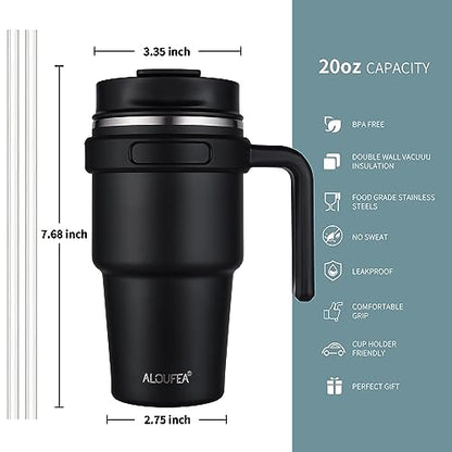 20 oz Insulated Travel Coffee Mug Tumbler with Handle and Straw | Leakproof Stainless Steel Coffee Cup with Lid, Double Wall Vacuum Ice Thermal Cup, Sage - color: .Sage, size: 20 Ounces