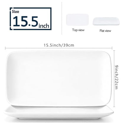 White Serving Platters Set of 2, Rectangular 15.5 Inch Serving Dishes for Entertaining, Ceramic Serving Trays for Party, Appetizers, Sushi, Steak & Dessert, Microwave & Dishwasher Safe - size: Rectangular 15.5 in